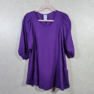 G146 Match Point purple linen oversized puffy sleeve tunic blouse S